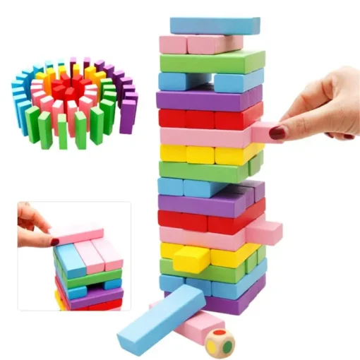 Wooden Stacking Board Games Building Blocks for Kids – /54 Pcs – toyshop