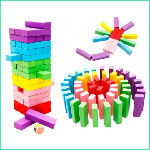 Wooden Stacking Board Games Building Blocks for Kids – /54 Pcs – toyshop