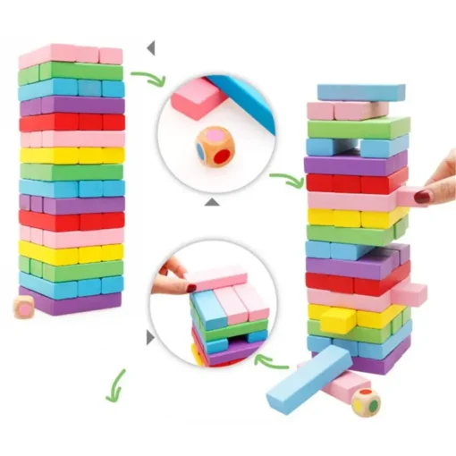 Wooden Stacking Board Games Building Blocks for Kids – /54 Pcs – toyshop